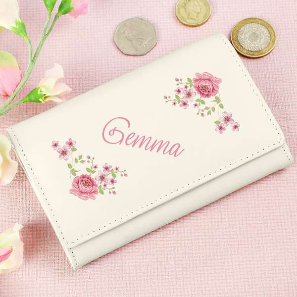 (image for) Personalised Floral Cream Leather Purse