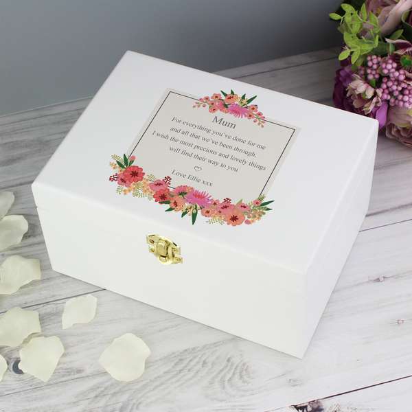 (image for) Personalised Floral Wishes White Wooden Keepsake Box