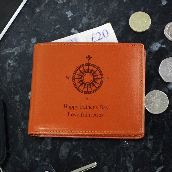 Modal Additional Images for Personalised Compass Tan Leather Wallet