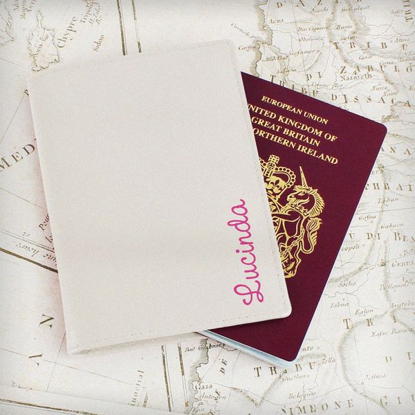 Modal Additional Images for Personalised Pink Name Island Cream Passport Holder