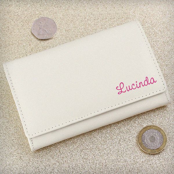 (image for) Personalised Pink Name Cream Leather Purse